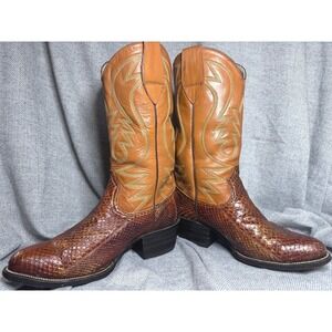 Vintage Python Snake Skin Cowboy Boots Handmade Mens Size 7.5 Western Stitching